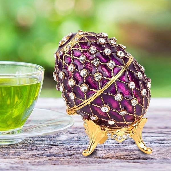 Unique Vintage Egg Trinket Box - Hand-Painted Enameled Jewelry Box for Collectors & Home Decor (Limited Edition Eggplant) - Image 6