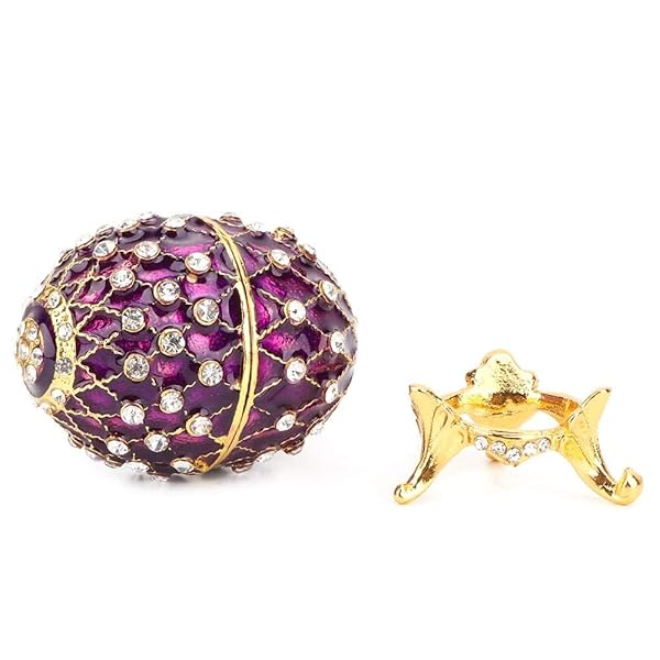 Unique Vintage Egg Trinket Box - Hand-Painted Enameled Jewelry Box for Collectors & Home Decor (Limited Edition Eggplant) - Image 8