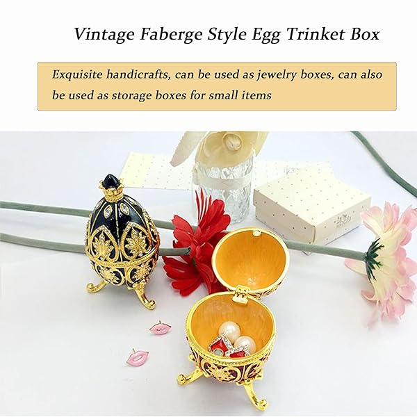 Unique Vintage Egg Trinket Box - Hand-Painted Enameled Jewelry Box for Collectors | Limited Edition Home Decor (Soot Black) - Image 4