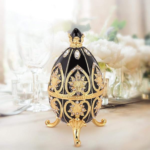 Unique Vintage Egg Trinket Box - Hand-Painted Enameled Jewelry Box for Collectors | Limited Edition Home Decor (Soot Black) - Image 5