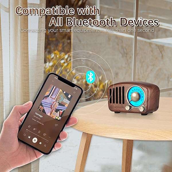 Vintage Greadio Walnut Bluetooth Speaker: Retro Radio with Bass Boost, FM & MP3, Bluetooth 5.0 - Loud Volume & Stylish Design - Image 4