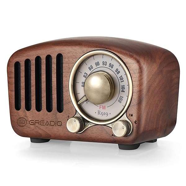 Greadio Vintage Greadio Walnut Bluetooth Speaker: Retro Radio with Bass Boost, FM & MP3, Bluetooth 5.0 - Loud Volume & Stylish Design