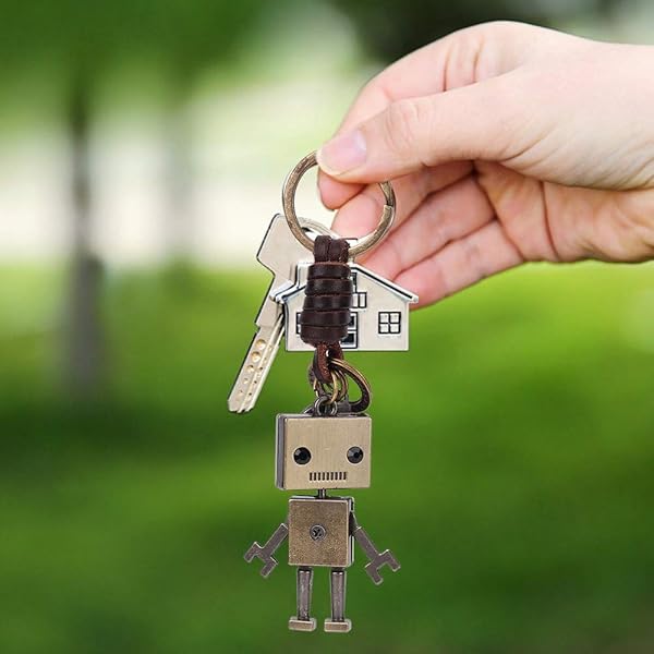 Vintage Robot Pendant Keychain - Leather Braided Rope Charm & Key Decoration - Image 4