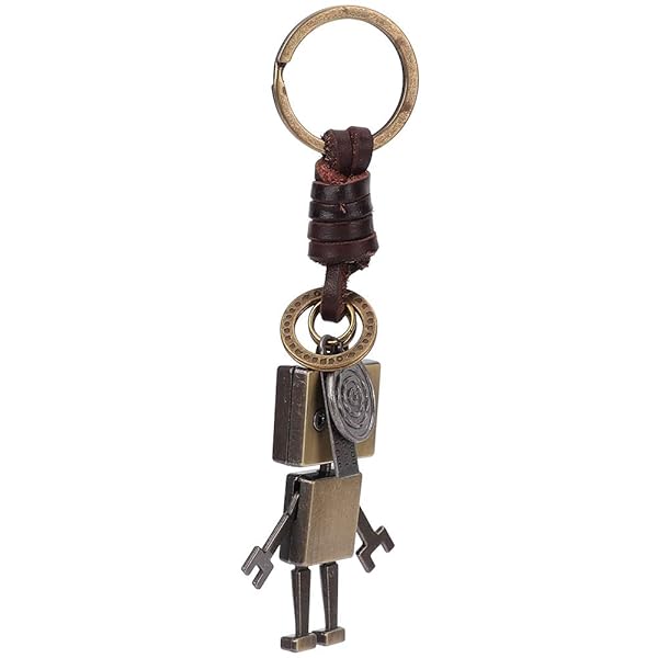 Vintage Robot Pendant Keychain - Leather Braided Rope Charm & Key Decoration - Image 6
