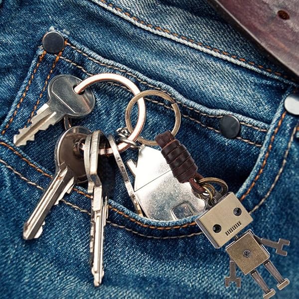 Vintage Robot Pendant Keychain - Leather Braided Rope Charm & Key Decoration - Image 7