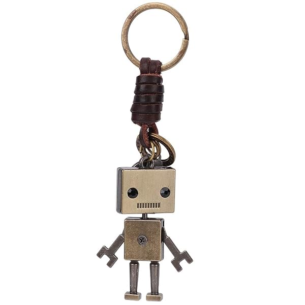 Vintage Robot Pendant Keychain - Leather Braided Rope Charm & Key Decoration - Image 2