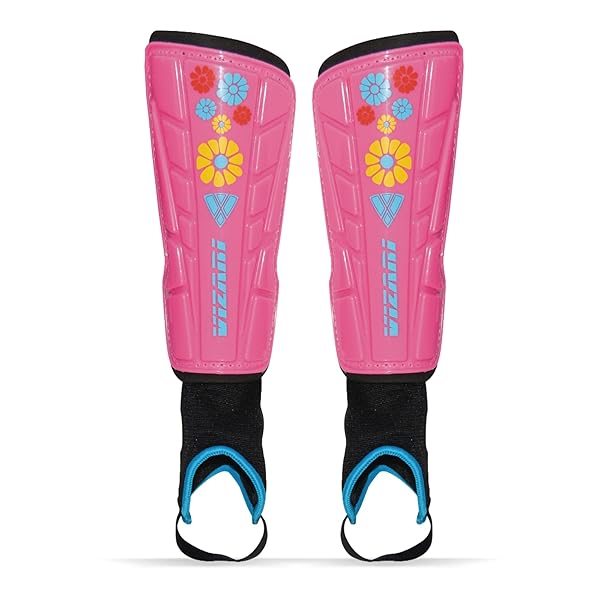 Vizari Blossom Kids Soccer Shin Guards for Girls - Pink/Blue | Dual-Layered Protection & Adjustable Fit