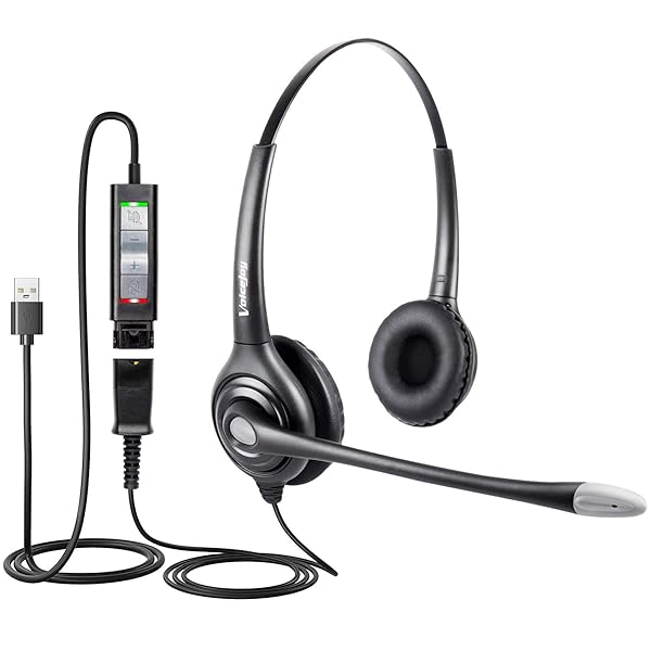 VoiceJoy HD261 USB Headset with Quick Disconnect Adapter Noise Cancelling Microphone for PC Business Use Wired Headphone