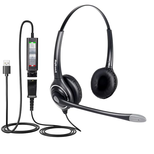 VoiceJoy HD263 USB Headset with Quick Disconnect Adapter Noise Cancelling Microphone for PC Skype and Webinar Business Use