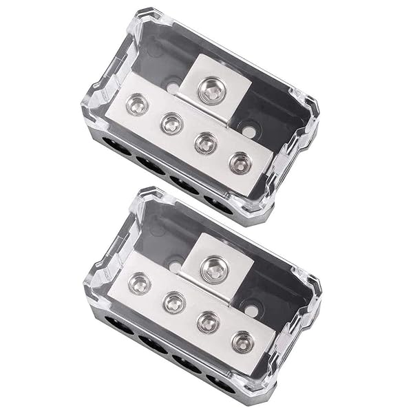 VonSom 4 Way Power Distribution Block - 1x 0/2/4 AWG In, 4x 4/8/10 Gauge Out - Car Amplifier Audio Splitter (2 Pack)