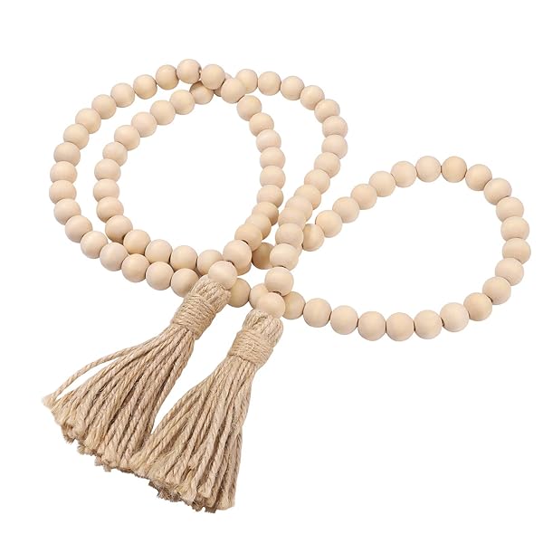 Vosarea Rustic Wood Bead Garland with Tassel - Farmhouse Wall Decor & Prayer Beads