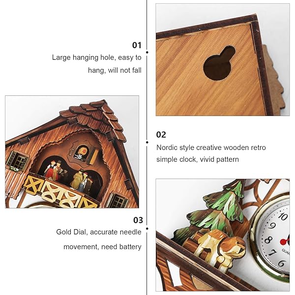 Vosarea Wooden Cuckoo Wall Clock - Antique Pendulum Decor for Kids & Bedroom - Image 8