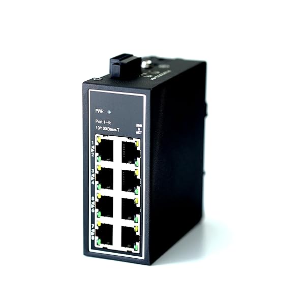 WIWAV WDH-8ET-DC 10/100Mbps Unmanaged 8-Port Industrial Ethernet Switch for DIN Rail or Wall Mount in Extreme Temperatures
