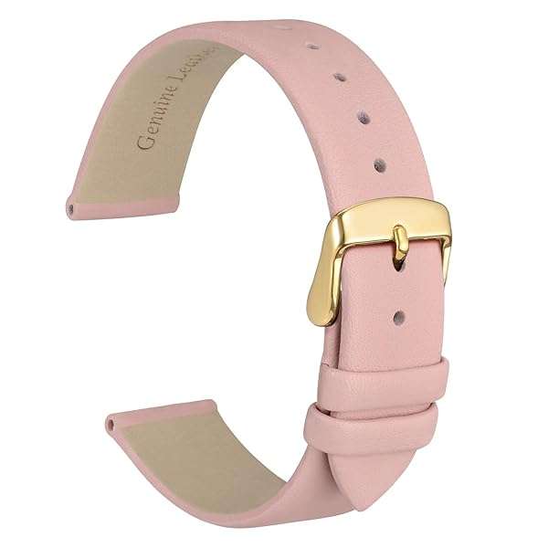 WOCCI Elegant Light Pink WOCCI 14mm Genuine Leather Watch Band with Gold Buckle - Stylish Replacement Strap