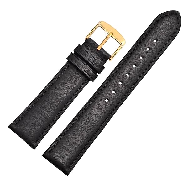 WOCCI 16mm Vintage Leather Watch Band for Men and Women with Gold Buckle in Black Color - Image 8