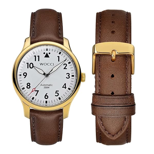 WOCCI 16mm Vintage Leather Watch Band Dark Brown for Men and Women with Gold Buckle - Image 5
