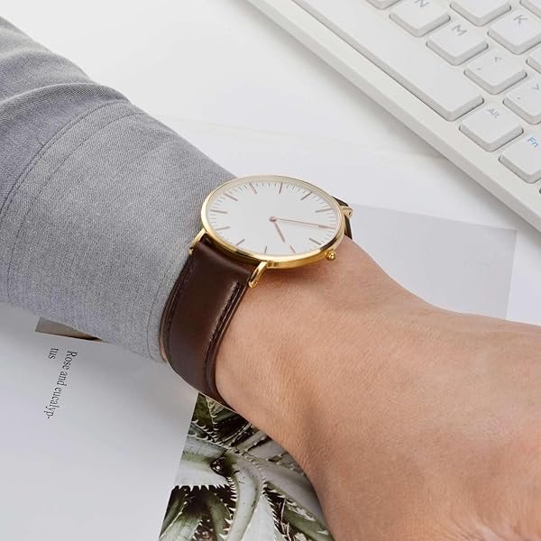 WOCCI 16mm Vintage Leather Watch Band Dark Brown for Men and Women with Gold Buckle - Image 6