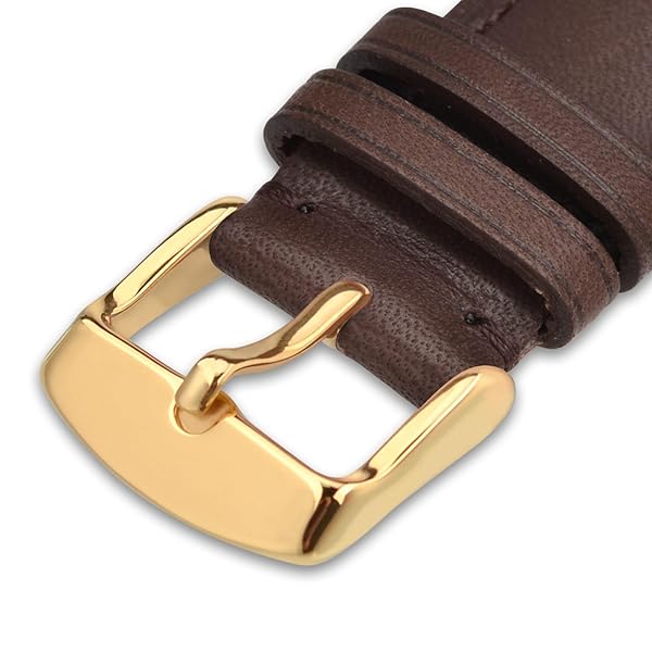 WOCCI 16mm Vintage Leather Watch Band Dark Brown for Men and Women with Gold Buckle - Image 9