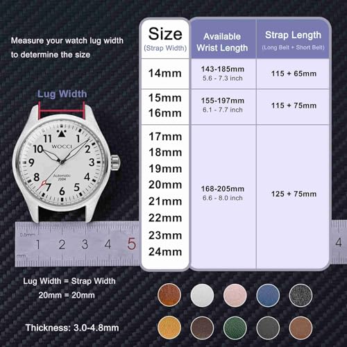 WOCCI 16mm Vintage Leather Watch Band for Men and Women with Gold Buckle in Dark Brown and Beige Seam - Image 3