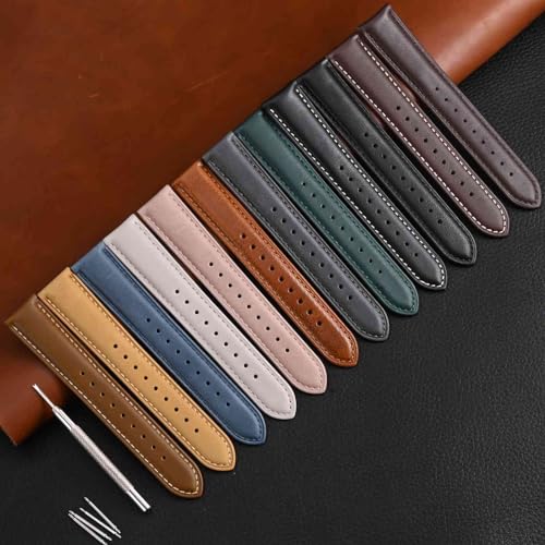 WOCCI 16mm Vintage Leather Watch Band for Men and Women with Gold Buckle in Dark Brown and Beige Seam - Image 7