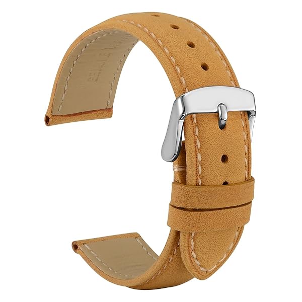 WOCCI 16mm Vintage Leather Watch Band for Men and Women with Silver Buckle in Tan Color