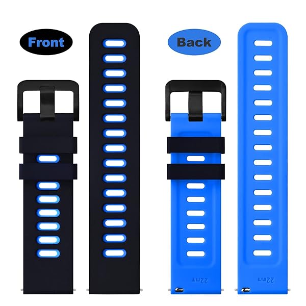 WOCCI 18mm Bicolor Watch Band, Silicone Rubber, Quick Release Replacement Strap for Men and Women, Black Stainless Steel Buckle (Black-Blue) - Image 2