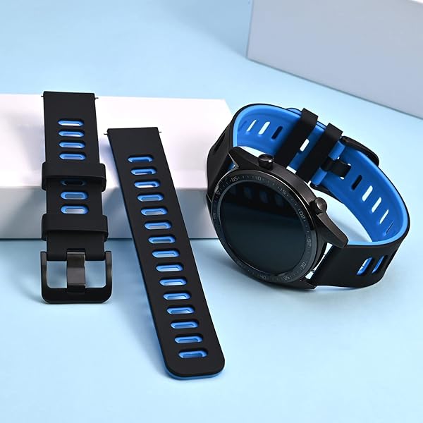 WOCCI 18mm Bicolor Watch Band, Silicone Rubber, Quick Release Replacement Strap for Men and Women, Black Stainless Steel Buckle (Black-Blue) - Image 7