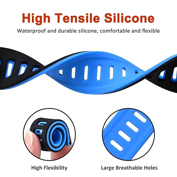 WOCCI 18mm Bicolor Watch Band, Silicone Rubber, Quick Release Replacement Strap for Men and Women, Black Stainless Steel Buckle (Black-Blue) - Image 8