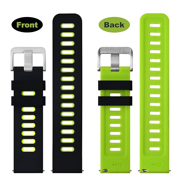 WOCCI 18mm Bicolor Watch Band, Silicone Rubber, Quick Release Replacement Strap for Men and Women, Silver Stainless Steel Buckle (Black-Spring Green) - Image 2