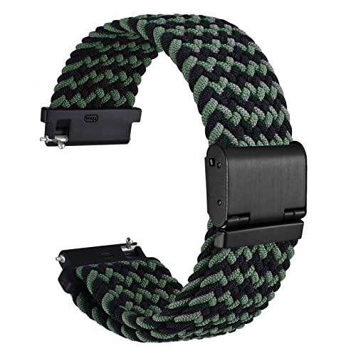 WOCCI 18mm Braided Nylon Watch Band for Men and Women, Quick Release, Black Stainless Steel Buckle (Green Black)