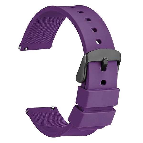 WOCCI 18mm Silicone Watch Band Quick Release Rubber Strap with Black Stainless Steel Buckle in Purple