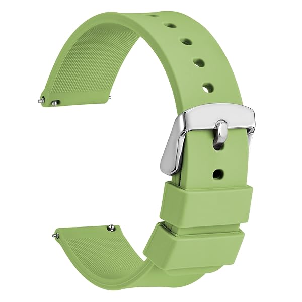 WOCCI 19mm Silicone Watch Band Quick Release Rubber Strap with Silver Buckle in Matcha Green