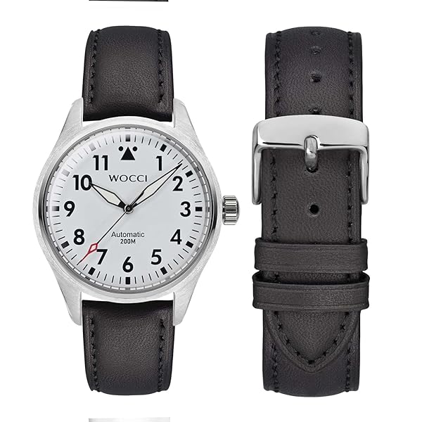 WOCCI 19mm Vintage Leather Watch Band for Men and Women with Silver Buckle in Black Color - Image 5