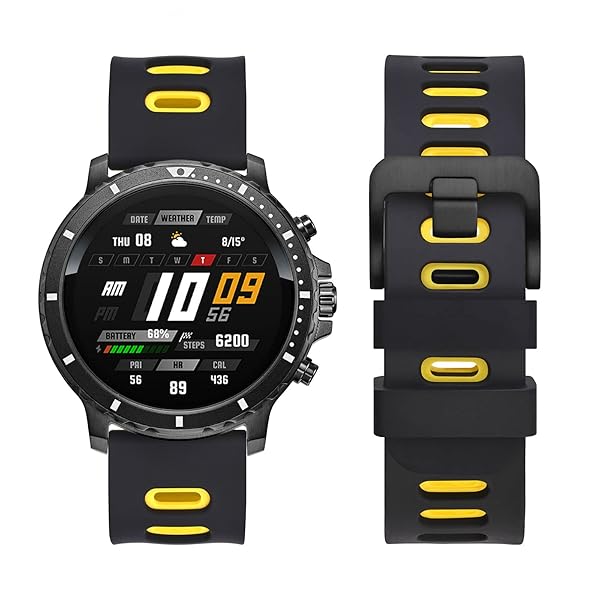 WOCCI 20mm Bicolor Watch Band, Silicone Rubber, Quick Release Replacement Strap for Men and Women, Black Stainless Steel Buckle (Black-Yellow) - Image 5