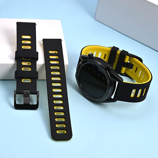 WOCCI 20mm Bicolor Watch Band, Silicone Rubber, Quick Release Replacement Strap for Men and Women, Black Stainless Steel Buckle (Black-Yellow) - Image 7