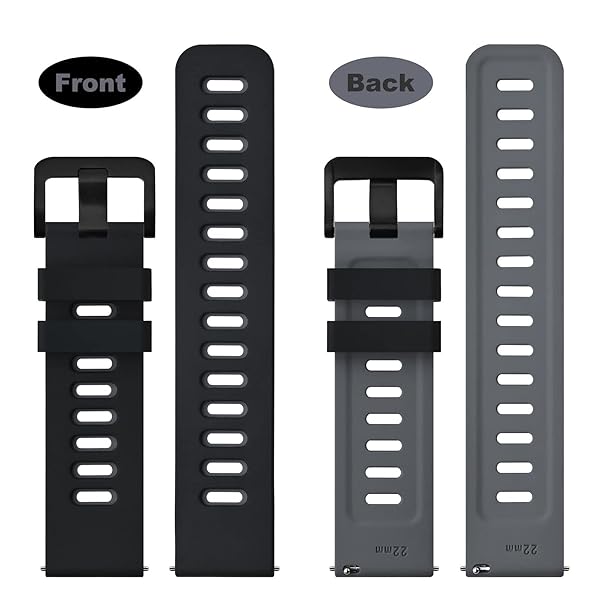 WOCCI 20mm Bicolor Watch Band, Silicone Rubber, Quick Release Replacement Strap for Men and Women, Black Stainless Steel Buckle (Black-Grey) - Image 3