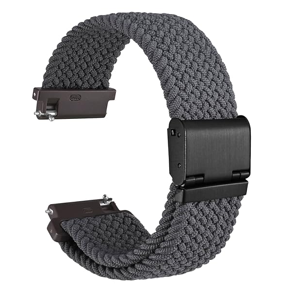 WOCCI 20mm Braided Nylon Watch Band for Men and Women, Quick Release, Black Stainless Steel Buckle (Grey)