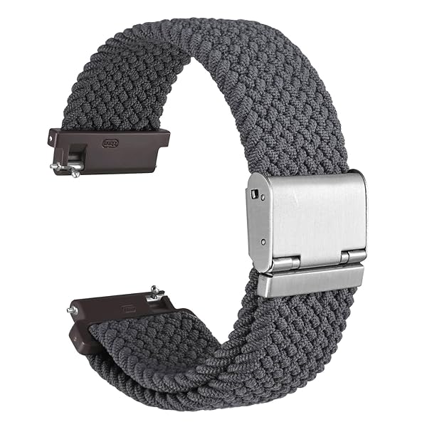 WOCCI 20mm Braided Nylon Watch Band for Men and Women, Quick Release, Silver Stainless Steel Buckle (Grey)