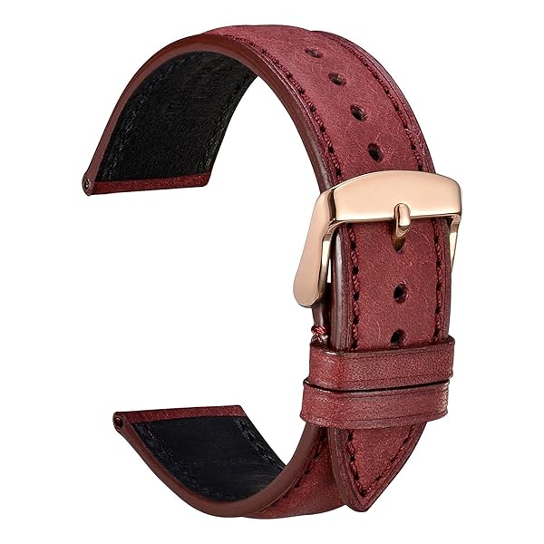 WOCCI 20mm Nubuck Leather Watch Band Crimson Red with Rose Gold Stainless Steel Buckle Replacement Strap