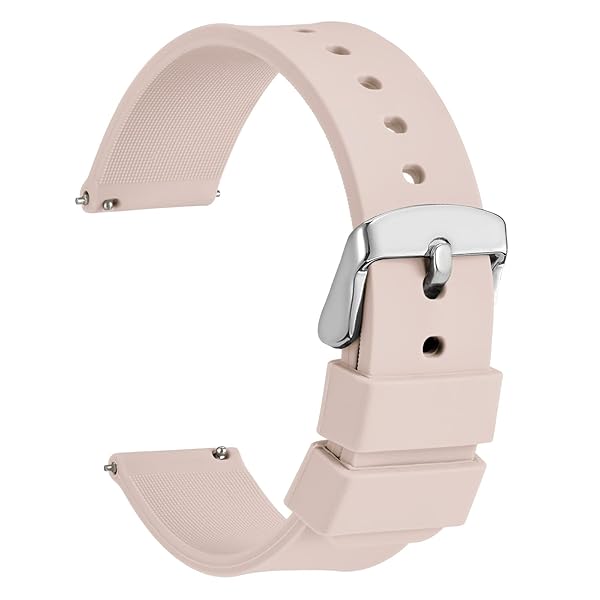 WOCCI 20mm Light Pink Silicone Watch Band Quick Release Rubber Strap with Silver Stainless Steel Buckle