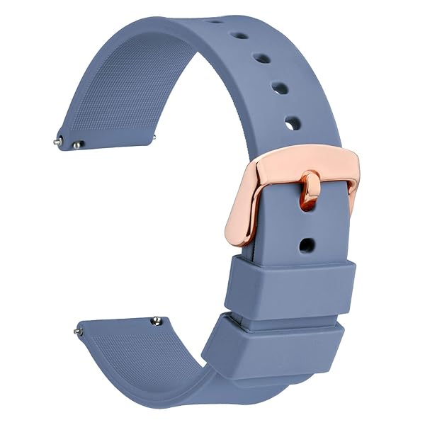 WOCCI 20mm Silicone Watch Band Soft Rubber Replacement Strap with Rose Gold Buckle Quick Release Harbor Blue