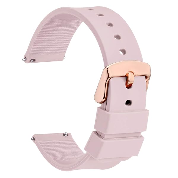 WOCCI 20mm Silicone Watch Band Pink with Rose Gold Buckle Soft Rubber Replacement Straps Quick Release