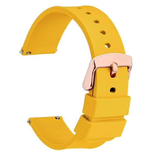 WOCCI 20mm Yellow Silicone Watch Band with Rose Gold Buckle - Soft Rubber Quick Release Straps