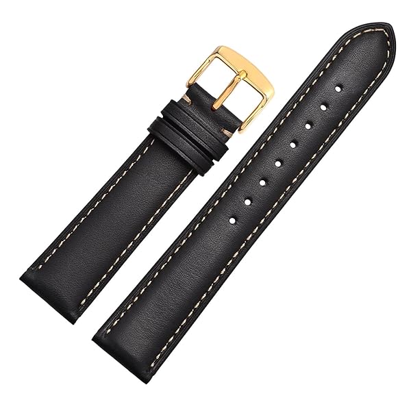 WOCCI 20mm Vintage Leather Watch Band for Men and Women with Gold Buckle in Black and Beige Seam - Image 8