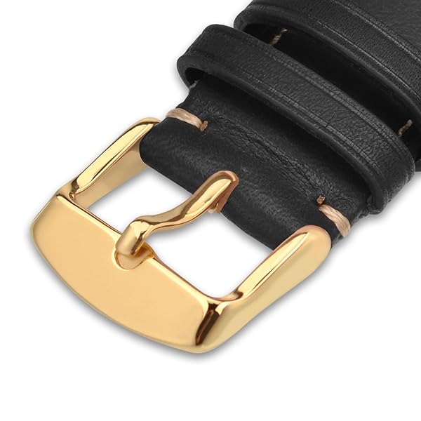 WOCCI 20mm Vintage Leather Watch Band for Men and Women with Gold Buckle in Black and Beige Seam - Image 9