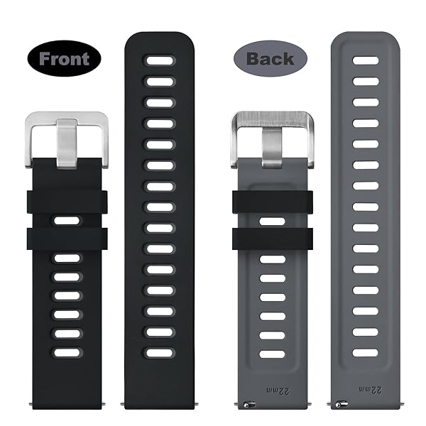 WOCCI 22mm Bicolor Watch Band, Silicone Rubber, Quick Release Replacement Strap for Men and Women, Silver Stainless Steel Buckle (Black-Grey) - Image 2