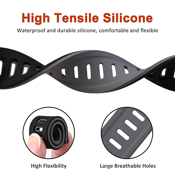 WOCCI 22mm Bicolor Watch Band, Silicone Rubber, Quick Release Replacement Strap for Men and Women, Silver Stainless Steel Buckle (Black-Grey) - Image 8