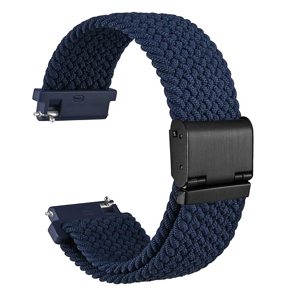 WOCCI 22mm Braided Nylon Watch Band for Men and Women, Quick Release, Black Stainless Steel Buckle (Blue)
