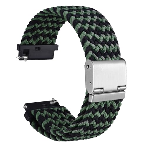 WOCCI 22mm Braided Nylon Watch Band for Men and Women, Quick Release, Silver Stainless Steel Buckle (Green Black)