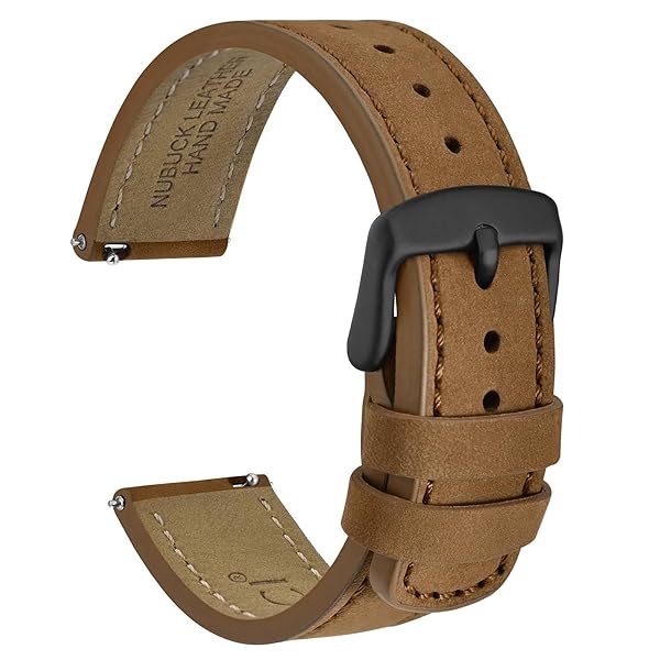 WOCCI WOCCI 22mm Retro Leather Watch Band for Men and Women, Quick Release Replacement Strap with Black Buckle (Light Brown)